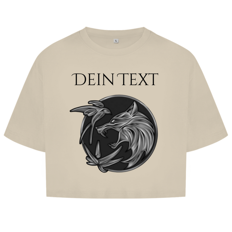 Damen Oversize Crop Top - Wolfsemblem