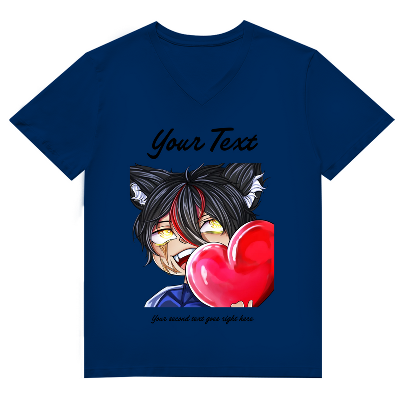 Herren Premium Bio V-Neck T-Shirt – Herz Chibi