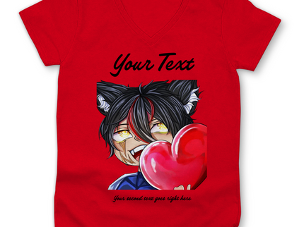 Damen Premium Bio V-Neck T-Shirt- Chibi Herz