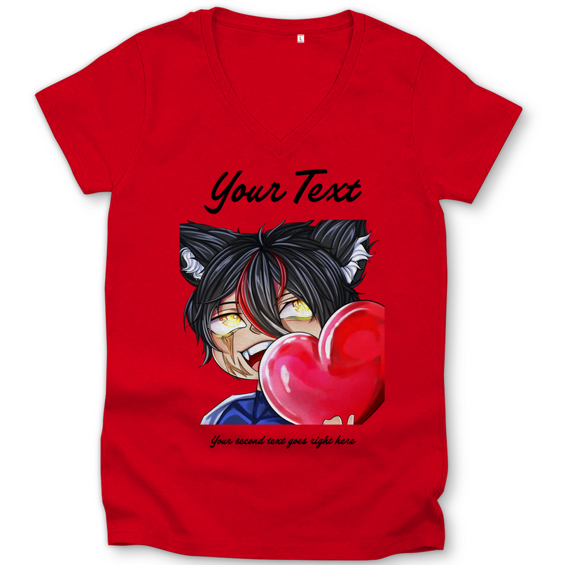Damen Premium Bio V-Neck T-Shirt- Chibi Herz