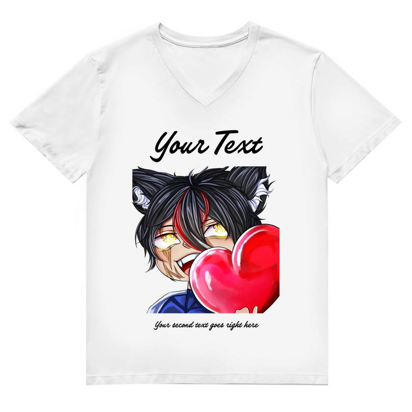 Herren Premium Bio V-Neck T-Shirt – Herz Chibi