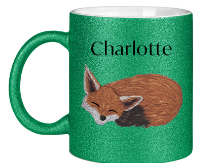 Glitzertasse – Schlafender Fuchs