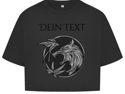 Damen Oversize Crop Top - Wolfsemblem