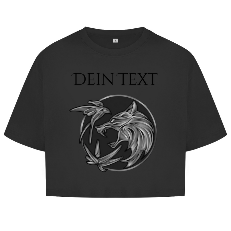Damen Oversize Crop Top - Wolfsemblem