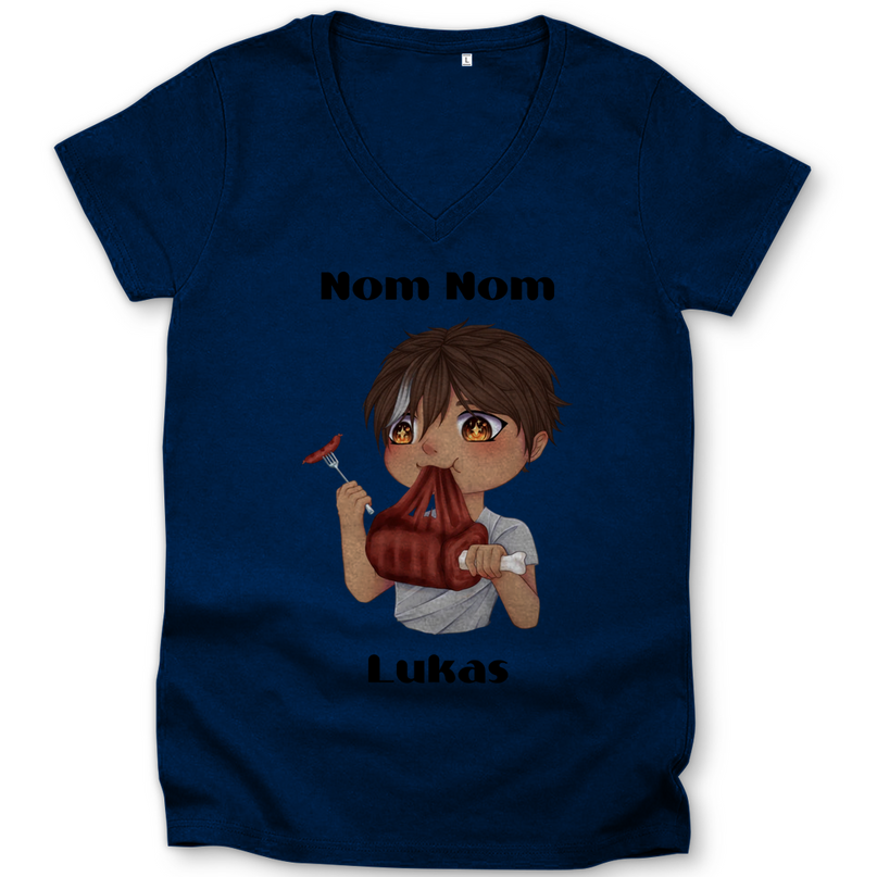 Damen Premium Bio V-Neck T-Shirt Mampf Chibi