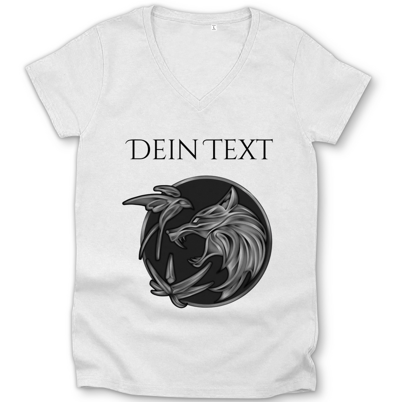 Damen Premium Bio V-Neck T-Shirt - Wolfsemblem