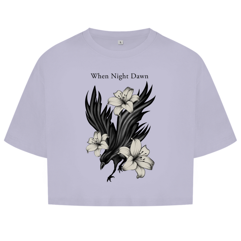 Damen Oversize Crop Top – Rabe & Lilien Motiv