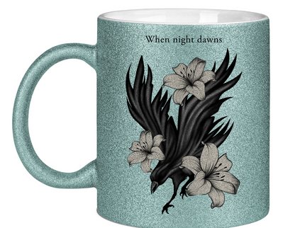 Glitzertasse – Rabe und Lilien