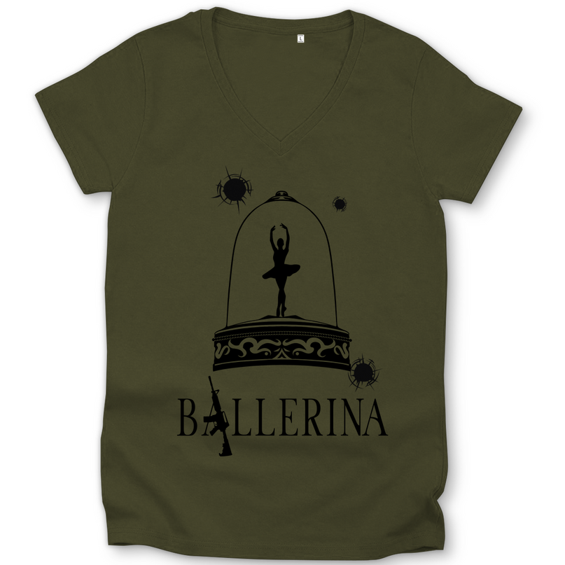 Damen Premium Bio V-Neck T-Shirt - Tänzerin im Kugelhagel