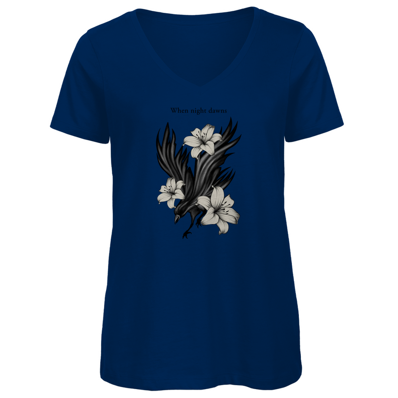 Damen Premium Bio V-Neck T-Shirt – Rabe und Lilien