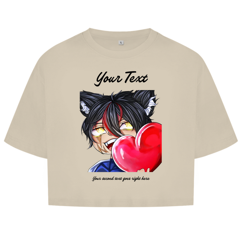 Damen Oversize Crop Top  - Chibi Herz