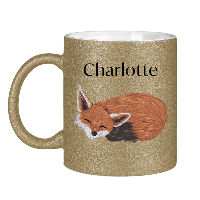 Glitzertasse – Schlafender Fuchs