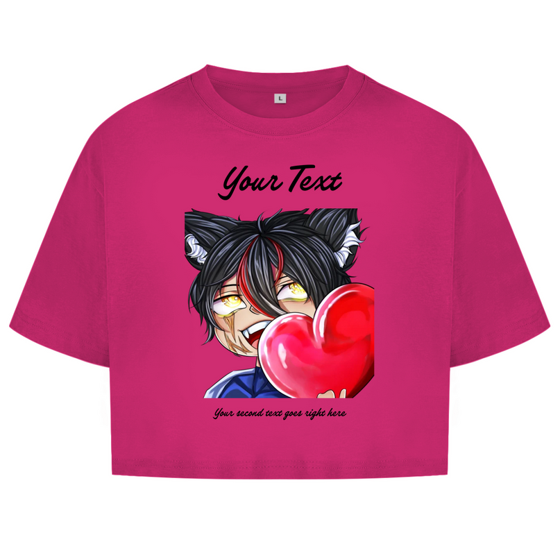Damen Oversize Crop Top  - Chibi Herz