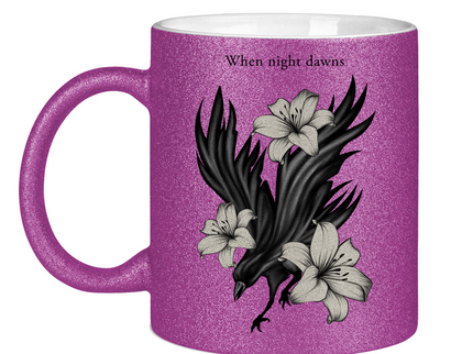 Glitzertasse – Rabe und Lilien