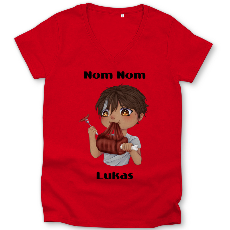 Damen Premium Bio V-Neck T-Shirt Mampf Chibi