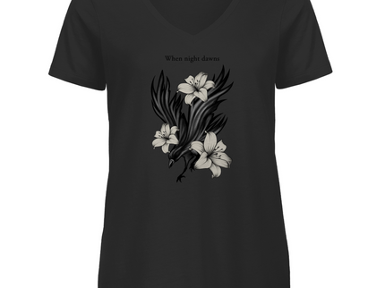 Damen Premium Bio V-Neck T-Shirt – Rabe und Lilien