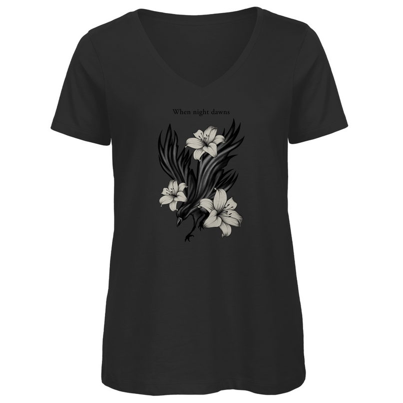 Damen Premium Bio V-Neck T-Shirt – Rabe und Lilien