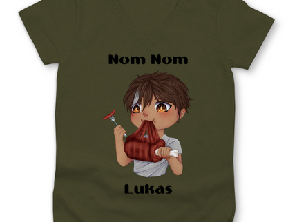 Damen Premium Bio V-Neck T-Shirt Mampf Chibi