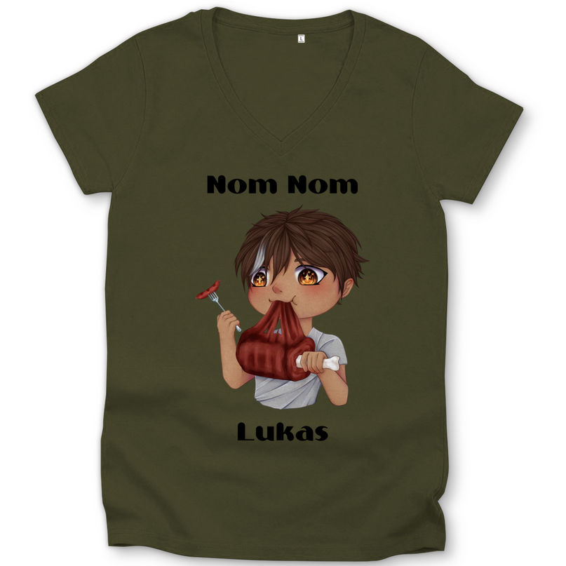 Damen Premium Bio V-Neck T-Shirt Mampf Chibi