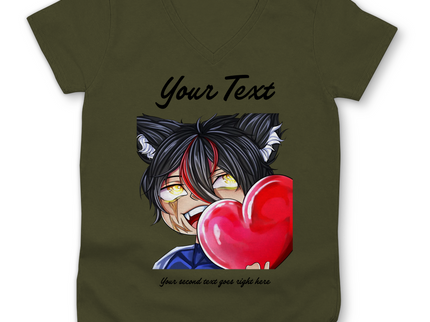 Damen Premium Bio V-Neck T-Shirt- Chibi Herz