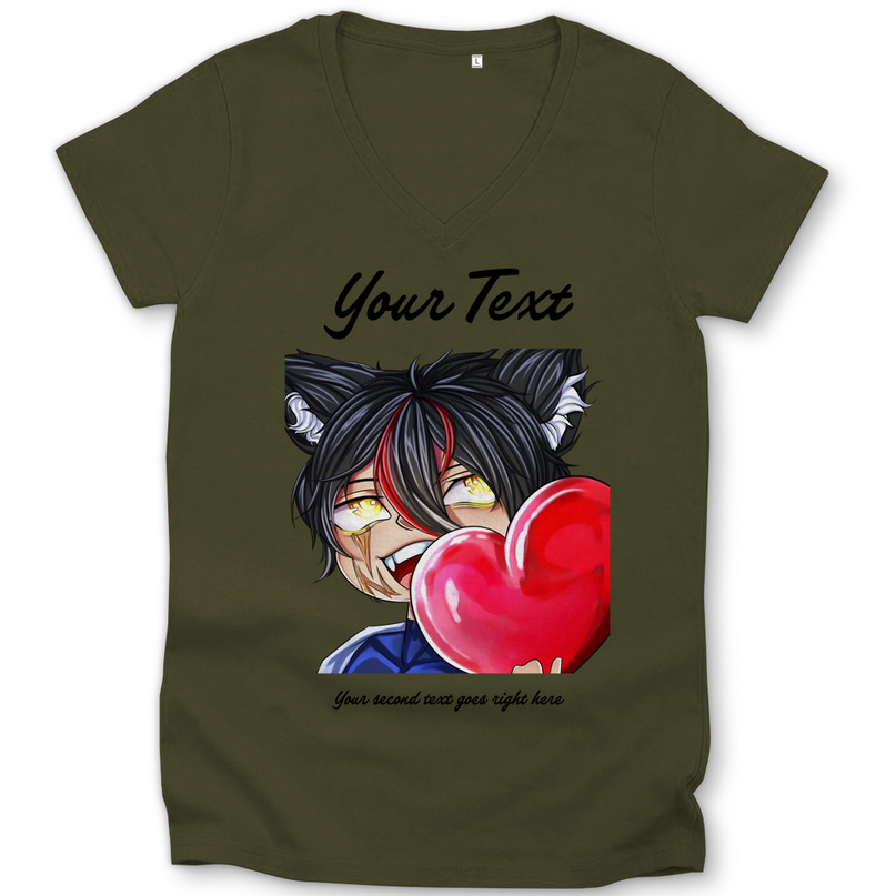 Damen Premium Bio V-Neck T-Shirt- Chibi Herz