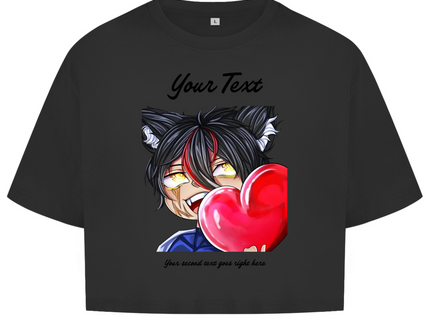 Damen Oversize Crop Top  - Chibi Herz