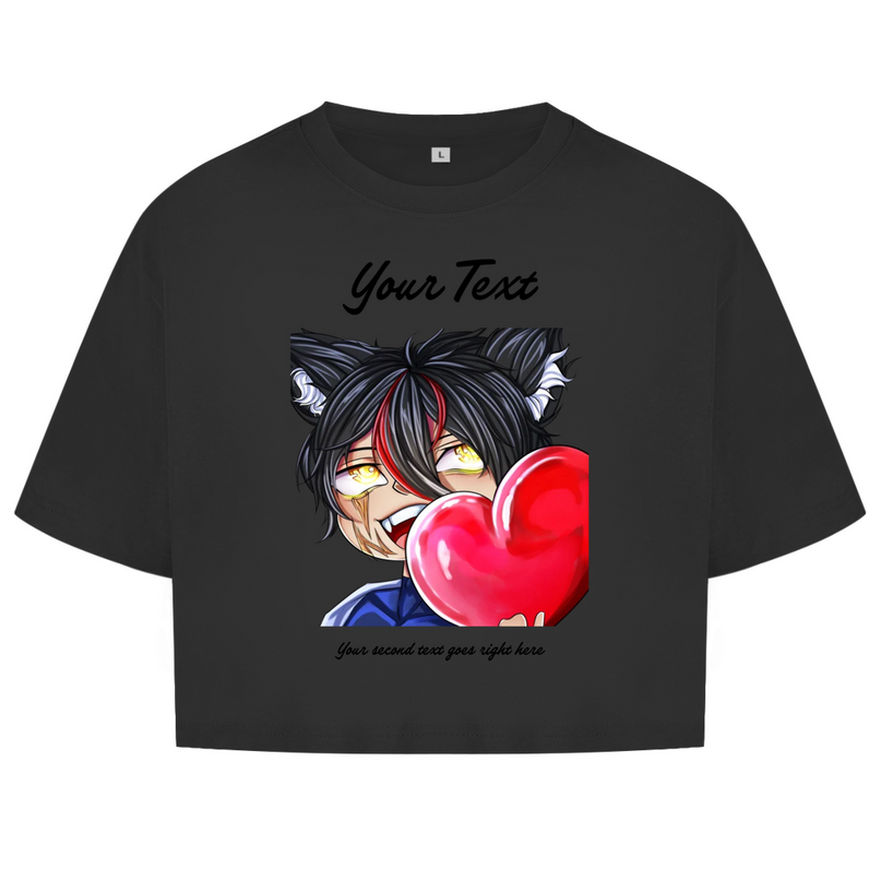 Damen Oversize Crop Top  - Chibi Herz
