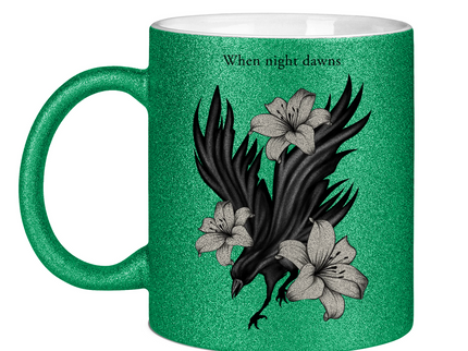 Glitzertasse – Rabe und Lilien