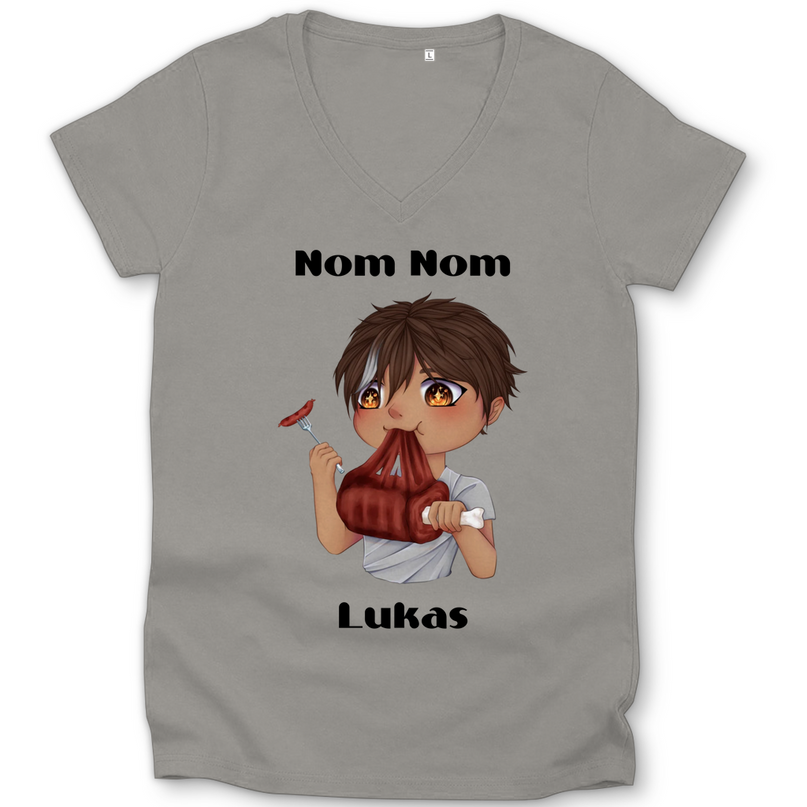 Damen Premium Bio V-Neck T-Shirt Mampf Chibi