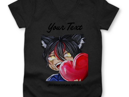 Damen Premium Bio V-Neck T-Shirt- Chibi Herz