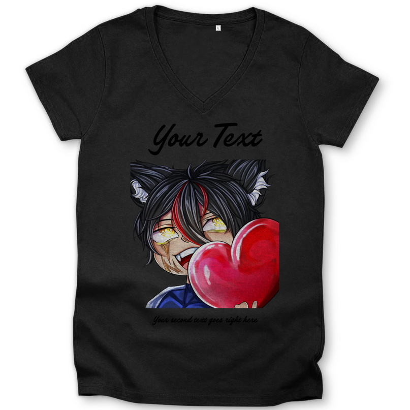 Damen Premium Bio V-Neck T-Shirt- Chibi Herz