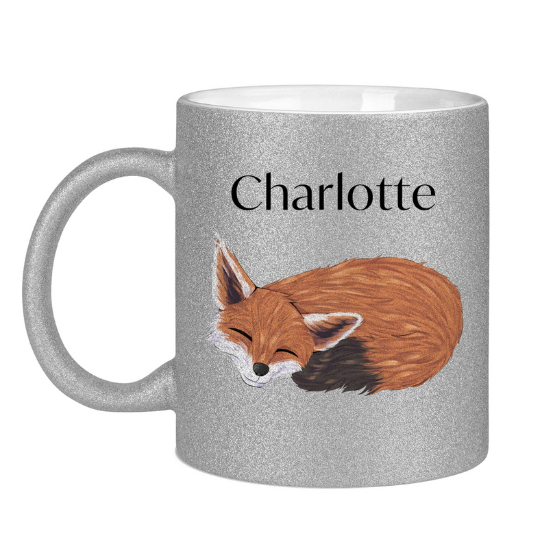 Glitzertasse – Schlafender Fuchs