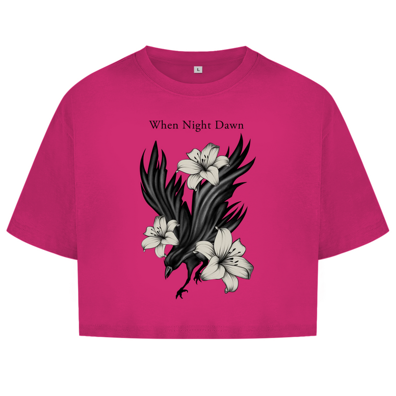 Damen Oversize Crop Top – Rabe & Lilien Motiv