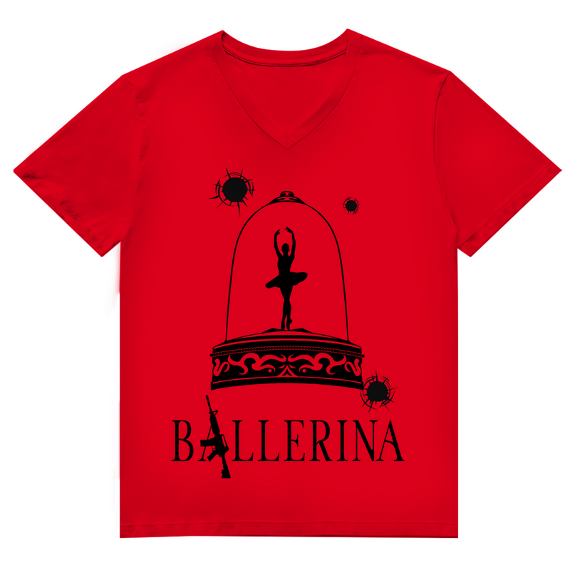 Herren Premium Bio V-Neck T-Shirt - Tänzerin im Kugelhagel