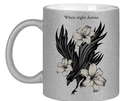 Glitzertasse – Rabe und Lilien