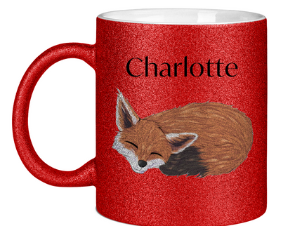 Glitzertasse – Schlafender Fuchs
