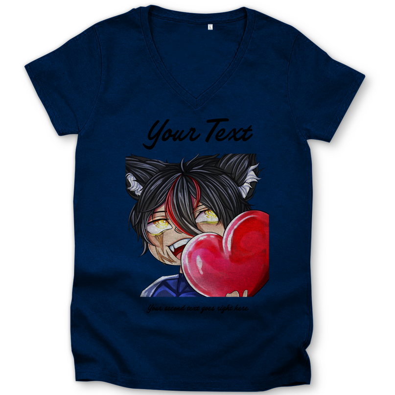 Damen Premium Bio V-Neck T-Shirt- Chibi Herz
