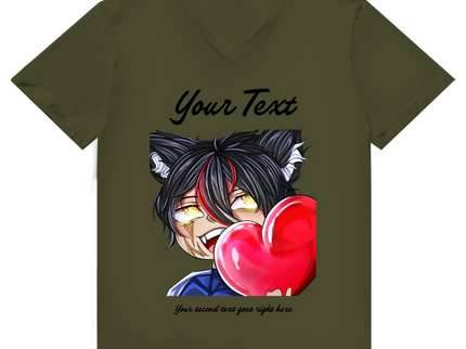 Herren Premium Bio V-Neck T-Shirt – Herz Chibi