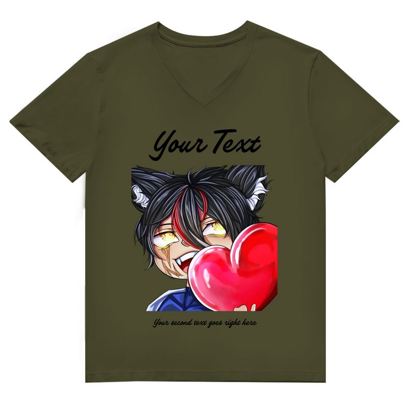 Herren Premium Bio V-Neck T-Shirt – Herz Chibi