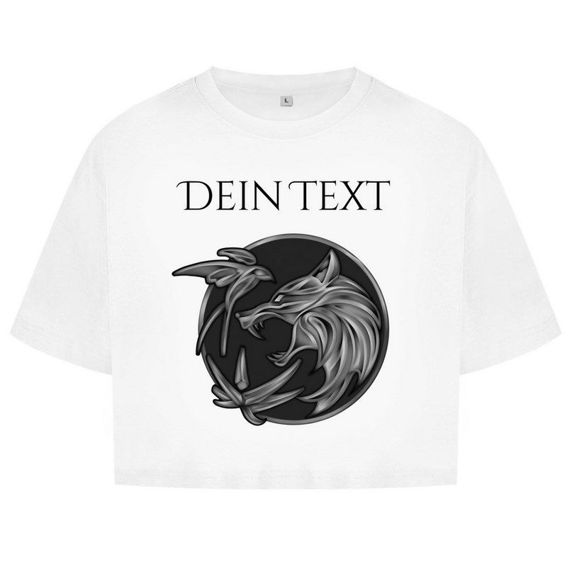 Damen Oversize Crop Top - Wolfsemblem