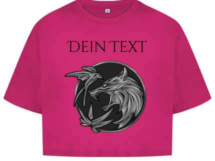 Damen Oversize Crop Top - Wolfsemblem