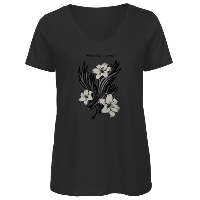 Damen Premium Bio V-Neck T-Shirt – Rabe und Lilien