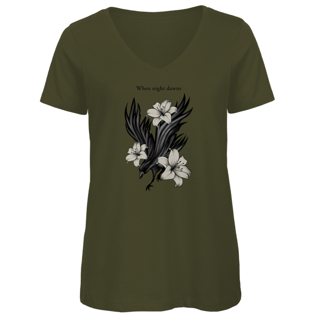 Damen Premium Bio V-Neck T-Shirt – Rabe und Lilien