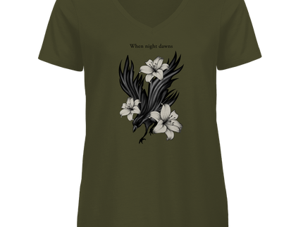 Damen Premium Bio V-Neck T-Shirt – Rabe und Lilien