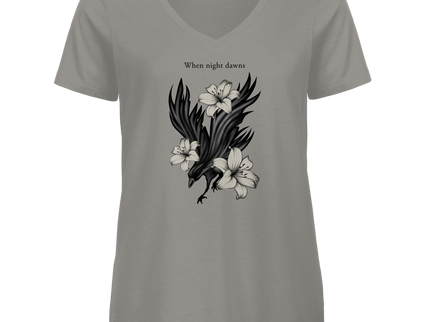 Damen Premium Bio V-Neck T-Shirt – Rabe und Lilien