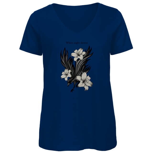 Damen Premium Bio V-Neck T-Shirt – Rabe und Lilien