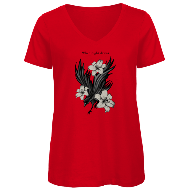 Damen Premium Bio V-Neck T-Shirt – Rabe und Lilien