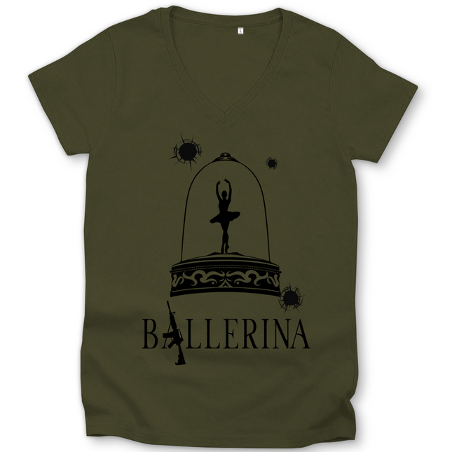 Damen Premium Bio V-Neck T-Shirt - Tänzerin im Kugelhagel