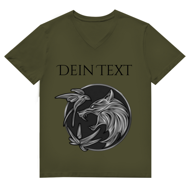 Herren Premium Bio V-Neck T-Shirt - Wolfsemblem