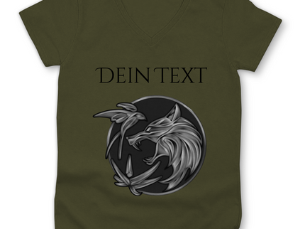 Damen Premium Bio V-Neck T-Shirt - Wolfsemblem